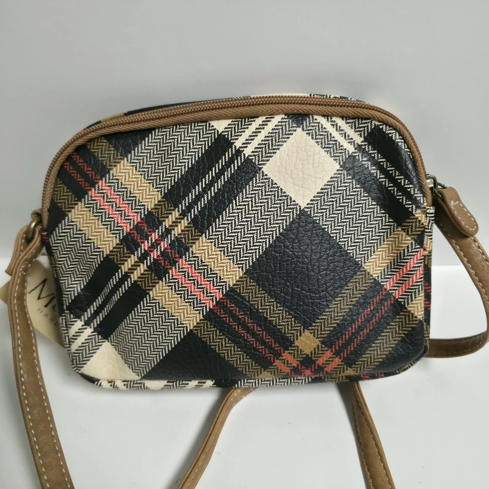 MultiSac Zippy Triple Compartment Crossbody Bexly Plaid Black Beige Red Handbag